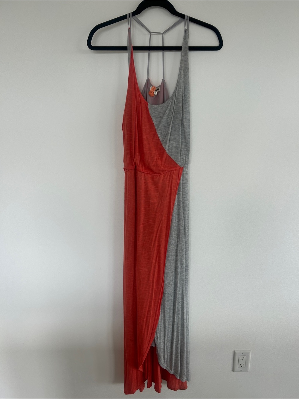 Double Zero Two-Tone Peach and Gray Maxi Dress with Strappy Back
